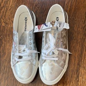 Supergas metallic silver star sneakers (brand new)